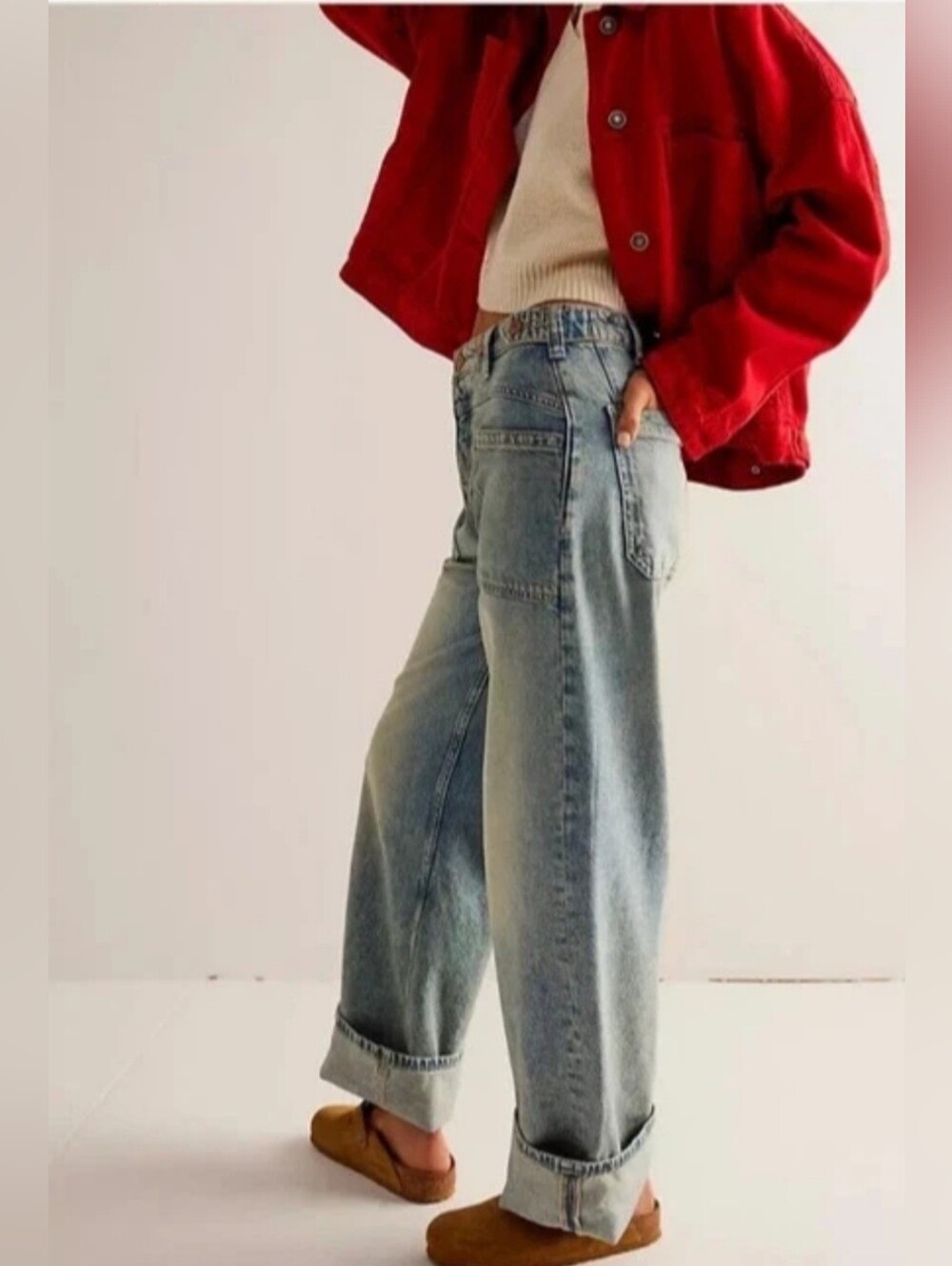 Free People We The Free Palmer Cuffed Jeans 29 Light Wash Relaxed Boyfriend - Picture 2 of 10